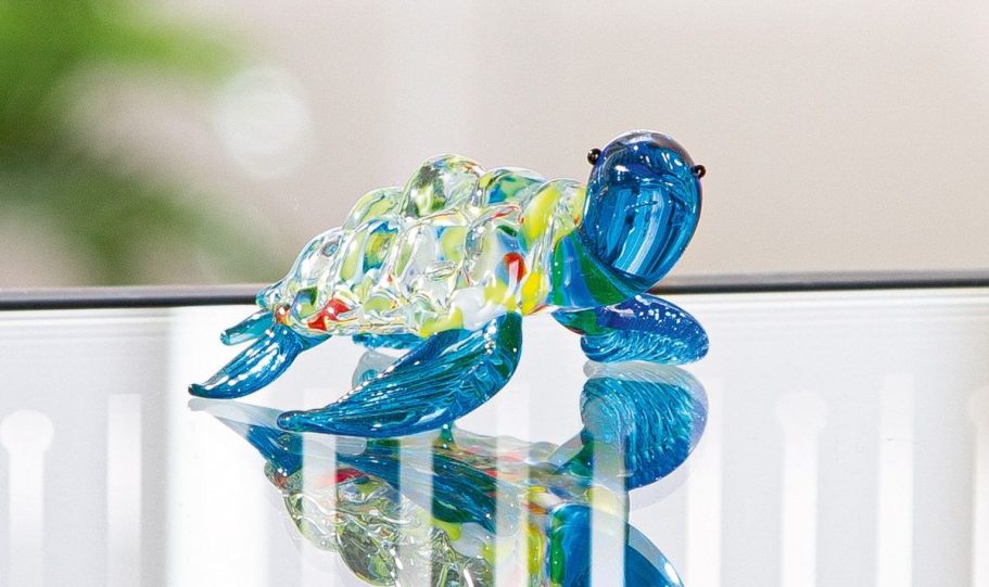 Figurine tortue verre bleu clair multicolore